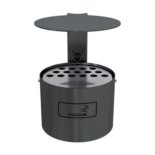 Round ashtray with cover for fixing on walls or posts | hot dipped galvanized and coated DB 703 | without standingpost